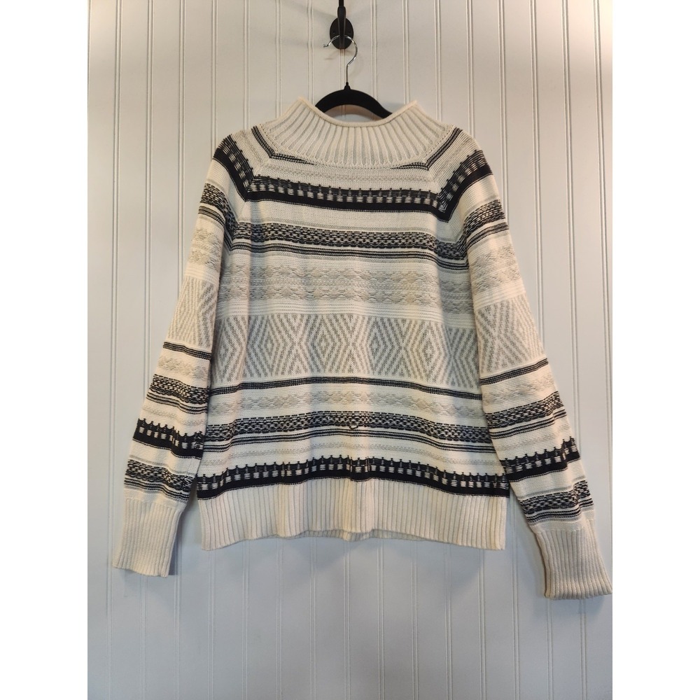Chaps Women's Black White Faire Isle Mock Neck Knit Sweater Size XL Preppy Cozy